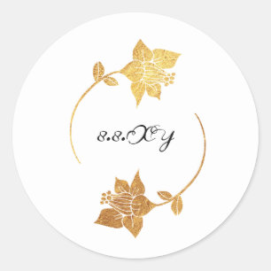 Black White Gold Lux Floral Save The Date Classic Round Sticker