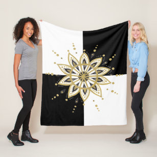 Black White & Gold mandala Geometric Design Fleece Blanket