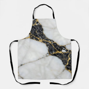 Black White Gold Marble Luxury Apron