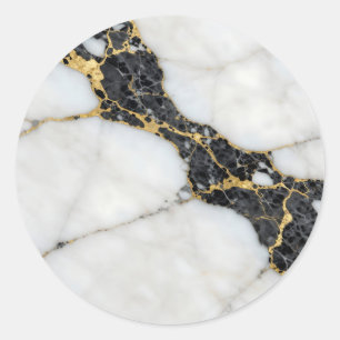 Black White Gold Marble Luxury Classic Round Sticker