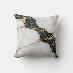 Black White Gold Marble Luxury Throw Pillow