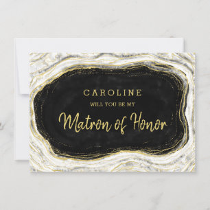 Black White & Gold Matron of Honour Proposal Card