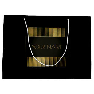Black White Gold Minimal Name Luxury Branding Large Gift Bag