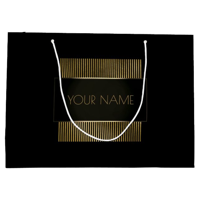 Black White Gold Minimal Name Luxury Branding Large Gift Bag (Back)