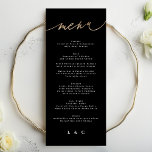 Black White Gold Modern Calligraphy Wedding Menu<br><div class="desc">part of a collection
*not real foil</div>