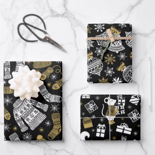 Black White Gold Modern Christmas Wrapping Paper Sheet