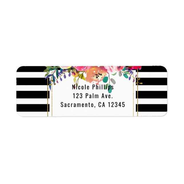 Black White Gold Modern Floral Glam Elegant Chic (Front)