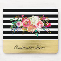Black White Gold Modern Floral Glam Elegant Chic