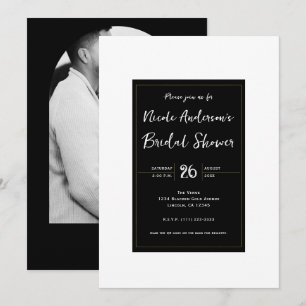 Black White Gold Modern Minimal Bridal Shower Invitation