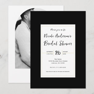 Black White Gold Modern Minimal Bridal Shower Invitation