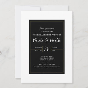 Black White Gold Modern Minimal Elegant Engagement Invitation