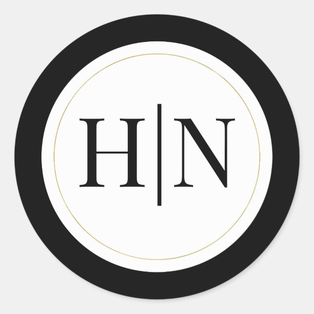 Black White Gold Modern Minimal Elegant Wedding Classic Round Sticker (Front)