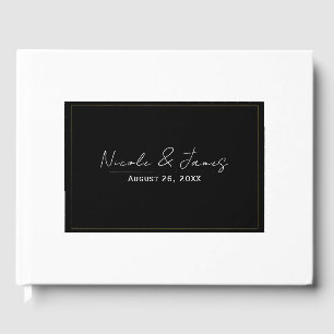 Black White Gold Modern Minimal Elegant Wedding Guest Book