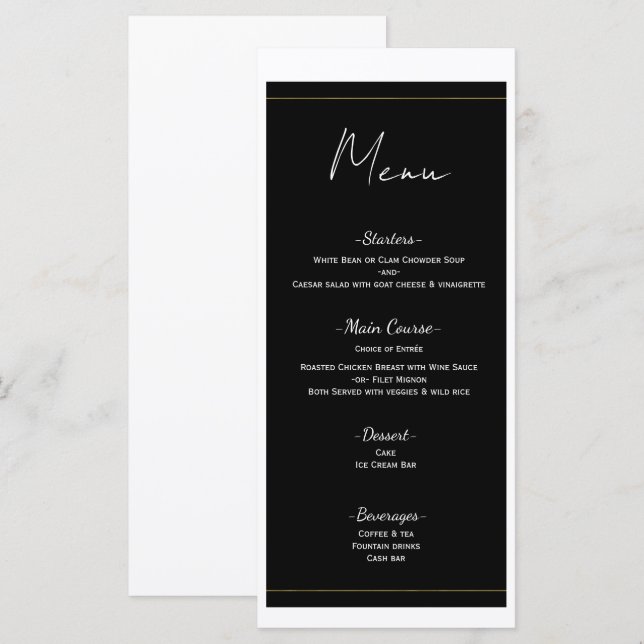 Black White Gold Modern Minimal Menu Mariage (Devant / Derrière)