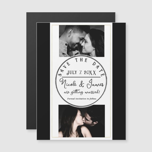 Black White Gold Modern Minimal Save the Date (Front/Back)