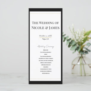Black White Gold Modern Minimal Wedding Program