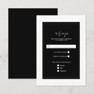 Black White Gold Modern Minimal Wedding RSVP