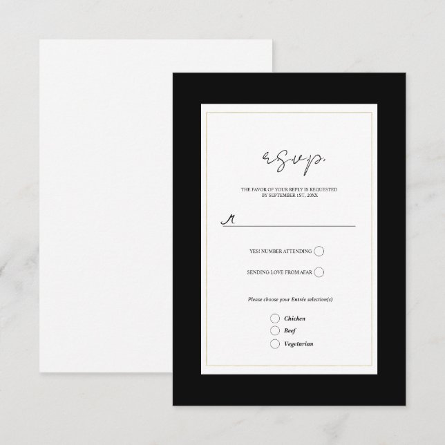 Black White Gold Modern Minimal Wedding RSVP (Front/Back)