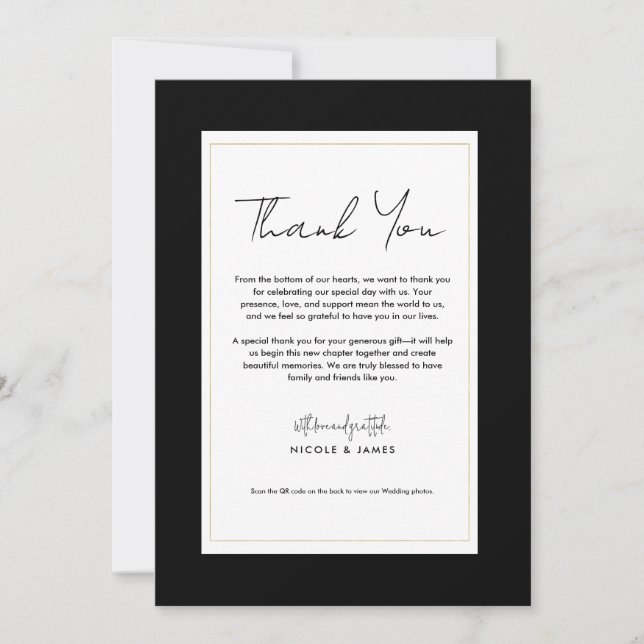 Black White Gold Modern Minimal Wedding Thank You Invitation (Front)