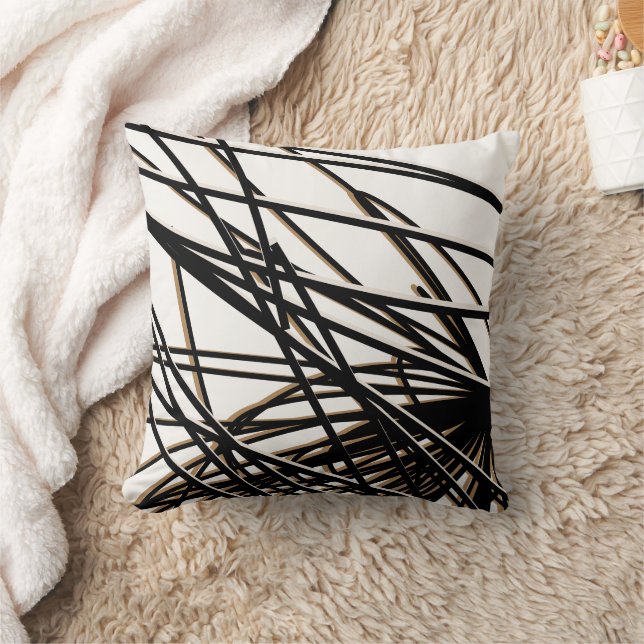 Black White & Gold Modern Stylish Abstract Throw Pillow (Blanket)