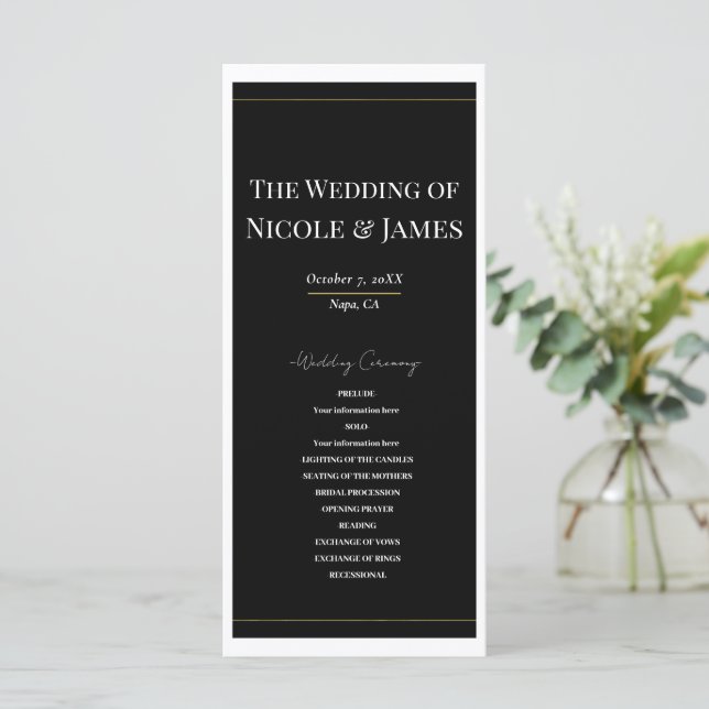 Black White Gold Moderne Programme de mariage mini (Debout devant)