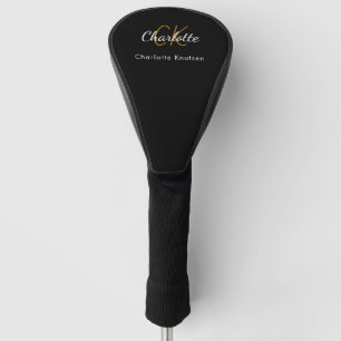 Black white gold monogram initials name golf head cover