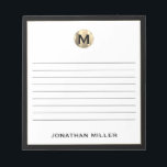 Black White Gold Monogram Lined Notepad<br><div class="desc">Keep your notes organized and stylish with this personalized lined notepad featuring a sleek black and gold initial monogram. With plenty of lined pages, this notepad is perfect for jotting down ideas, taking notes, or making to-do lists. The classic block typography and black border give it a professional and sophisticated...</div>