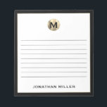 Black White Gold Monogram Lined Notepad<br><div class="desc">Keep your notes organized and stylish with this personalized lined notepad featuring a sleek black and gold initial monogram. With plenty of lined pages, this notepad is perfect for jotting down ideas, taking notes, or making to-do lists. The classic block typography and black border give it a professional and sophisticated...</div>