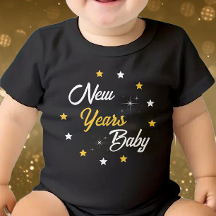 Black White & Gold New Years Birthday Baby Bodysuit