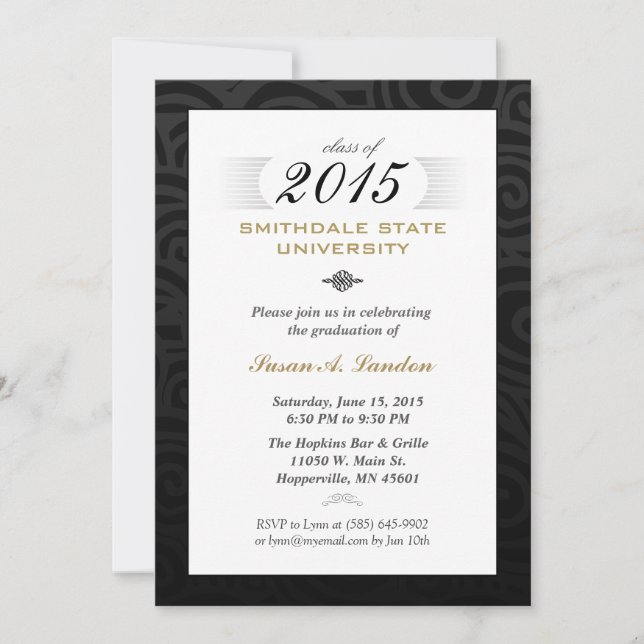 Black White & Gold (pour elle) Elégant Invitation  (Devant)
