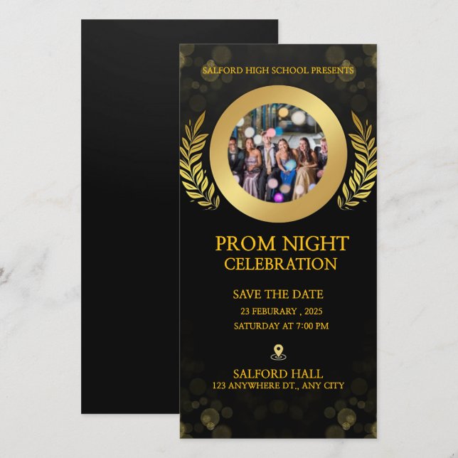  Black & White Gold Promposal Invitation (Front/Back)