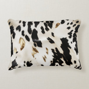Black White Gold Southwest Cowhide Accent Pillow
