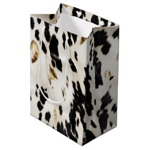 Black White Gold Southwest Cowhide Birthday Medium Gift Bag