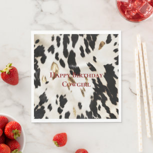 Black White Gold Southwest Cowhide Birthday Napkin