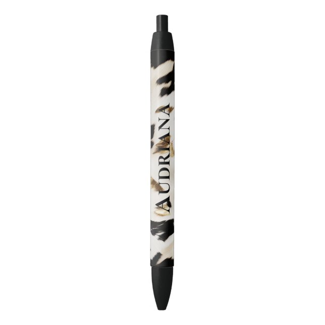 Black White Gold Southwest Cowhide  Black Ink Pen (Front Vertical)