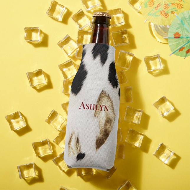 Black White Gold Southwest Cowhide  Bottle Cooler (In Situ Summer)