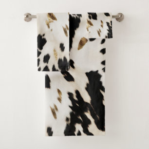 Black White Gold Southwest Cowhide Bridal Shower Bath Towel Set