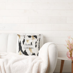 Black White Gold Southwest Cowhide Throw Pillow