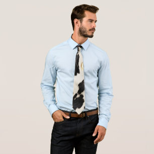 Black White Gold Southwest Cowhide Tie