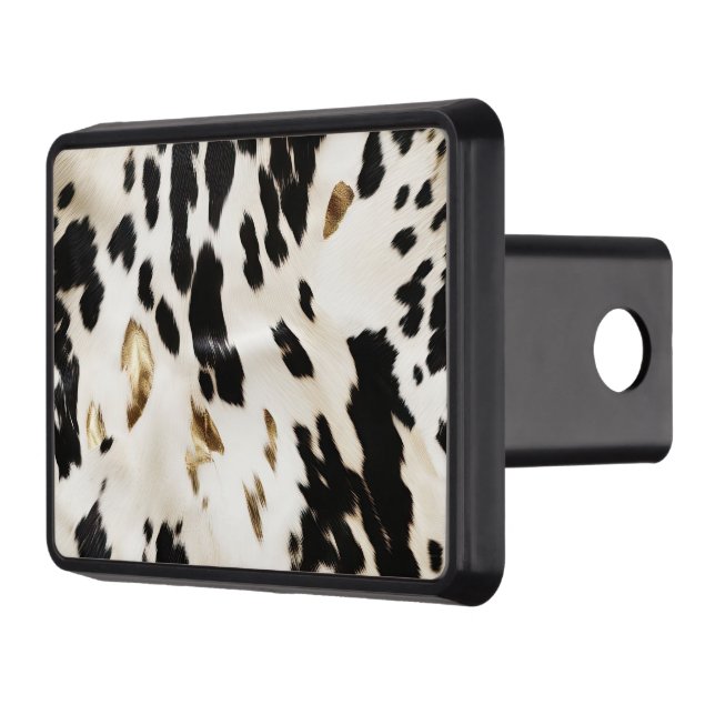 Black White Gold Southwest Cowhide  Trailer Hitch Cover (Left)