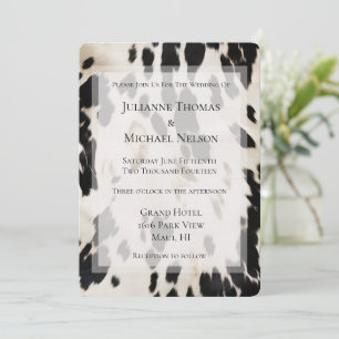 Black White Gold Southwest Cowhide Wedding Invitation