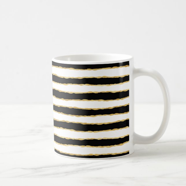 Black White Gold Stripes Coffee Mug (Right)