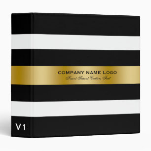 Black White Gold Stripes Pattern Binder