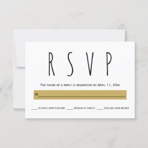 Black, white, gold typography modern wedding RSVP