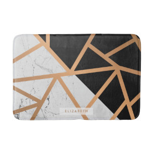 Black & White Golden Marble Mosaic Bath Mat