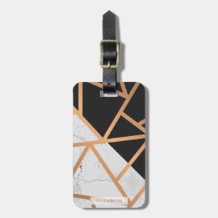 Black & White Golden Marble Mosaic Luggage Tag