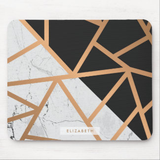 Black & White Golden Marble Mosaic Mouse Pad