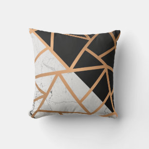 Black & White Golden Marble Mosaic Throw Pillow