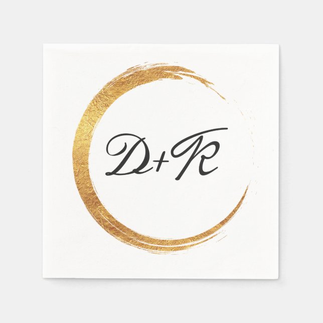Black White Golden Ring Monogram Initials Name Napkin (Front)