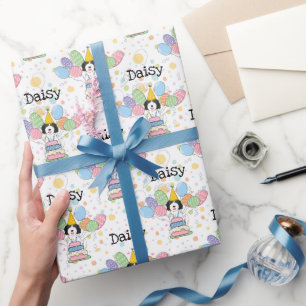 Black White Goldendoodle Dog Birthday Wrapping Paper